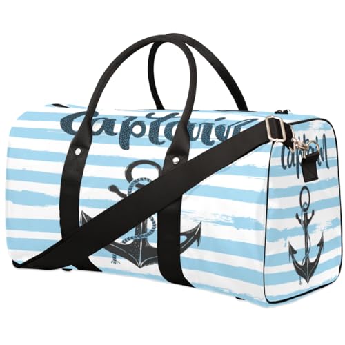 Captain Anchor Travel Duffle Bag for Men Women Navy Striped Overnight Weekender Bag Foldable Travel Duffel Bag Large Sports Gym Bag Waterproof Luggage Tote Bag Tear Resistant, Mehrfarbig, 17.4 x 8.3 x von Yzrwebo