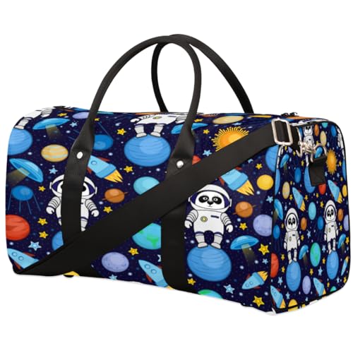 Cartoon Space Panda Reise Duffle Bag für Männer Frauen Universum Planet Übernachtung Weekender Tasche Faltbare Reise Duffel Bag Große Sport Gym Bag Wasserdichte Gepäck Tragetasche Reißfest, von Yzrwebo