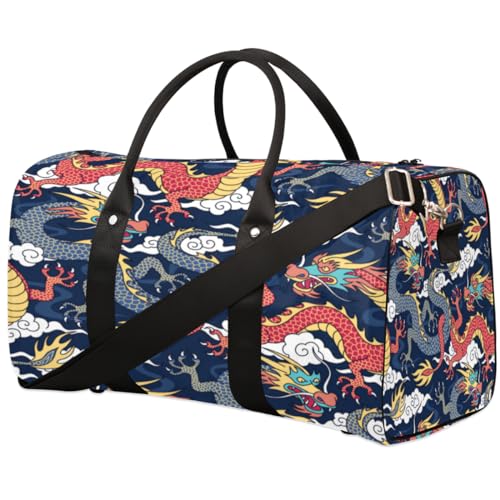 Chinesischer Drache Reise Duffle Bag für Männer Frauen Fliegender Drache Übernachtung Weekender Tasche Faltbare Reise Duffel Bag Große Sport Gym Bag Wasserdichte Gepäck Tragetasche Reißfest, von Yzrwebo