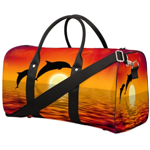 Delphin Print Travel Duffle Bag for Men Women Sunset Overnight Weekender Bag Foldable Travel Duffel Bag Large Sports Gym Bag Waterproof Luggage Tote Bag Tear Resistant, Mehrfarbig, 17.4 x 8.3 x 9.5 von Yzrwebo