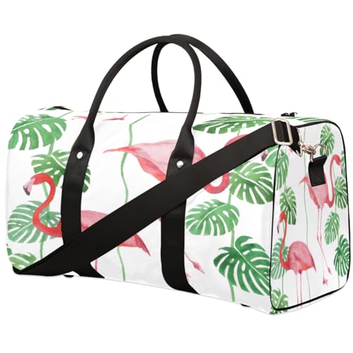 Flamingo Vogel Reise Duffle Bag für Männer Frauen Palmenblätter Übernachtung Weekender Tasche Faltbare Reise Duffel Bag Große Sport Gym Bag Wasserdicht Gepäck Tragetasche Reißfest, Mehrfarbig, 17.4 x von Yzrwebo