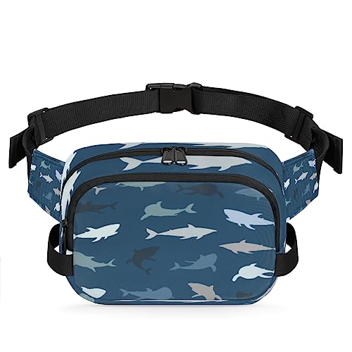 Gürteltasche mit Haifisch-Muster, Gürteltasche für Damen, Herren, Hai-Drucke, modische Umhängetasche, Hüfttasche mit verstellbarem Riemen für Outdoor, Workout, Freizeit, Reisen, Laufen, Wandern, von Yzrwebo