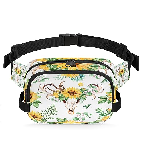 Gürteltasche mit Sonnenblume, bemalt, für Damen, Herren, Hirschkopf, Hüfttasche, modische Umhängetasche, Hüfttasche mit verstellbarem Riemen für Outdoor, Workout, Freizeit, Reisen, Laufen, Wandern, von Yzrwebo