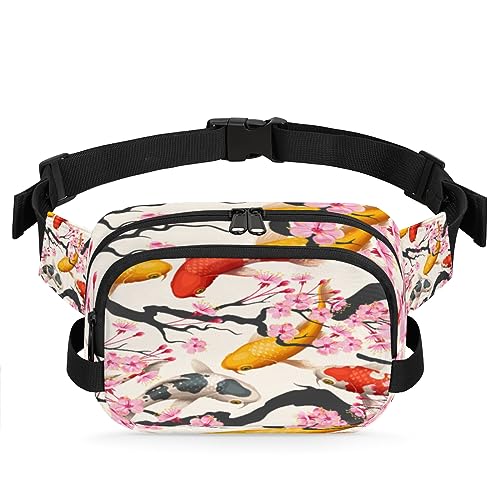 Gürteltasche mit japanischem Koi-Fisch, für Damen, Herren, Kirschblüte, modische Umhängetasche, Hüfttasche mit verstellbarem Riemen für Outdoor, Workout, Freizeit, Reisen, Laufen, Wandern, Radfahren, von Yzrwebo