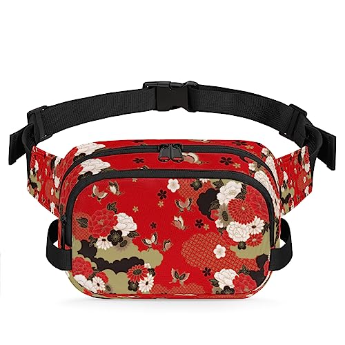 Gürteltasche mit japanischer Blume, für Damen, Herren, Schmetterling, Pfingstrose, Gänseblümchen, modische Umhängetasche, Hüfttasche mit verstellbarem Riemen für Outdoor, Workout, Freizeit, Reisen, von Yzrwebo