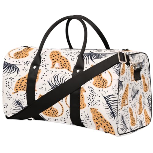 Leopard Muster Reise Duffle Bag für Männer Frauen Palmblätter Übernachtung Weekender Tasche Faltbare Reise Duffel Bag Große Sport Gym Bag Wasserdicht Gepäck Tote Bag Tear Resistant, Mehrfarbig, 17.4 x von Yzrwebo