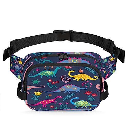 Niedliche Dinosaurier-Gürteltasche für Damen und Herren, Dinosaurier-Blume, modische Umhängetasche, Hüfttasche mit verstellbarem Riemen für Outdoor, Workout, Freizeit, Reisen, Laufen, Wandern, von Yzrwebo