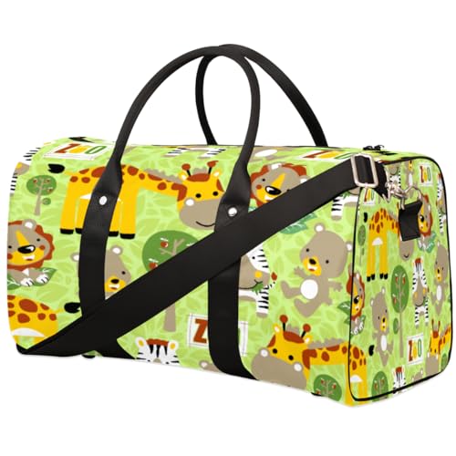 Niedliche Giraffe Reisetasche für Männer Frauen Zebra Löwe Bär Übernachtung Weekender Tasche Faltbare Reise Duffel Bag Große Sport Gym Bag Wasserdichte Gepäck Tragetasche Reißfest, Mehrfarbig, 17.4 x von Yzrwebo