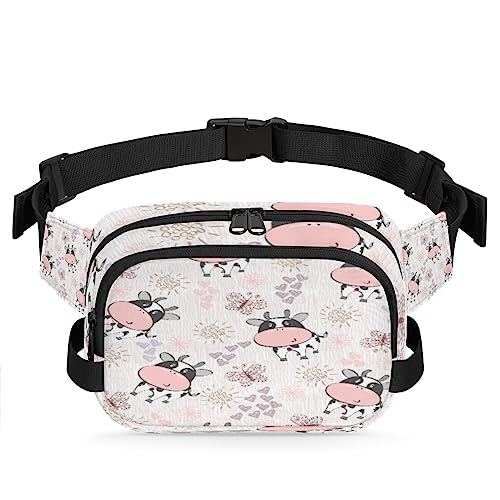 Niedliche Kuh-Gürteltasche für Damen, Herren, Schmetterling, Liebe, Herz, Hüfttasche, modische Umhängetasche, Hüfttasche mit verstellbarem Riemen für Outdoor, Workout, Freizeit, Reisen, Laufen, von Yzrwebo