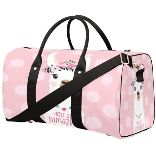 Niedliche Lama Reisetasche für Männer Frauen Rosa Polka Dots Übernachtung Weekender Tasche Faltbare Reise Duffel Bag Große Sport Gym Bag Wasserdichte Gepäck Tragetasche Reißfest, Mehrfarbig, 17.4 x von Yzrwebo