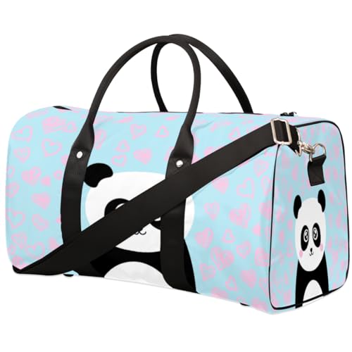 Niedliche Panda Reisetasche für Männer Frauen Rosa Liebe Herz Übernachtung Weekender Tasche Faltbare Reise Duffel Bag Große Sport Turnbeutel Wasserdicht Gepäck Tragetasche Reißfest, Mehrfarbig, 17.4 x von Yzrwebo