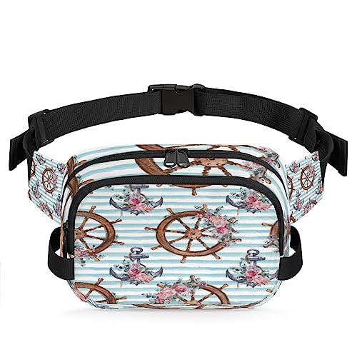 Rudder Anchor Fanny Packs Gürteltasche für Damen Mann Blume Streifen Taille Pack Mode Crossbody Tasche Hüfte Bauchtasche mit verstellbarem Gurt für Outdoor Workout Casual Reisen Laufen Wandern von Yzrwebo