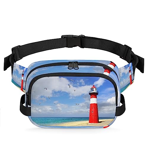 Strand-Lighthouse-Gürteltasche für Damen, Herren, Möwe, Küste, modische Umhängetasche, Hüfttasche mit verstellbarem Riemen für Outdoor, Workout, Freizeit, Reisen, Laufen, Wandern, Radfahren, von Yzrwebo