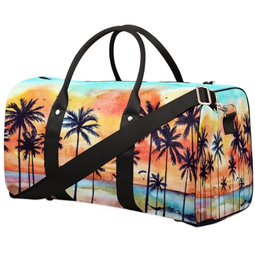 Tropische Palme Reise Duffle Bag für Männer Frauen Sommer Strand Übernachtung Weekender Tasche Faltbare Reise Duffel Bag Große Sport Gym Bag Wasserdichte Gepäck Tragetasche Reißfest, Mehrfarbig, 17.4 von Yzrwebo