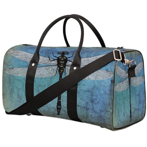 Vintage Libelle Reise Duffle Bag für Männer Frauen Libelle Muster Übernachtung Weekender Tasche Faltbare Reise Duffel Bag Große Sport Gym Bag Wasserdicht Gepäck Tragetasche Reißfest, Mehrfarbig, 17.4 von Yzrwebo