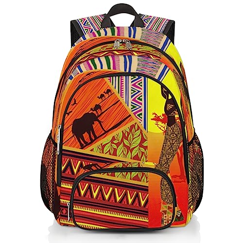 Yzrwebo Afrikanischer Damen-Rucksack für Damen und Herren, Tribe, Elefant, leichter Rucksack mit mehreren Taschen, Laptop, iPad, Tablet, Reise, Sporttasche, lässiger Tagesrucksack, verstellbare von Yzrwebo
