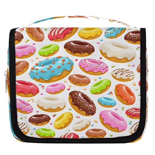 Yzrwebo Bunte Donut-Reise-Kulturtasche zum Aufh?ngen f¨¹r Frauen, glasierter Donut, tragbare Reise-Make-up-Tasche, wasserabweisende Reisetasche und Organizer, Kosmetik-Zubeh?r, Mehrfarbig/Meereswellen von Yzrwebo