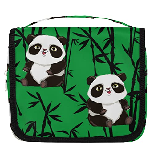 Yzrwebo Niedliche Panda-Reise-Kulturtasche zum Aufh?ngen f¨¹r Frauen, gr¨¹ner Bambus, tragbare Reise-Make-up-Tasche, wasserabweisende Reisetasche und Organizer, Kosmetik-Zubeh?r, Mehrfarbig von Yzrwebo