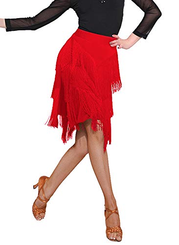 Z&X Damen Ballsaal Latein Tango Slasa Tanzrock Fransen Split Leg Halloween Party Tanzkleid mit Shorts, Rot/Ausflug, einfarbig (Getaway Solids), Groß von Z&X
