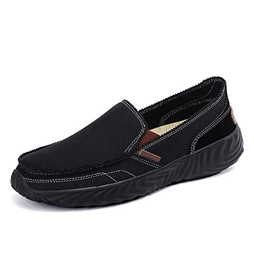 Herren Canvas Loafer Deckschuhe Leichte Schuhe mit weicher Sohle for Reisen im Freien, Fahren, Angeln (Farbe : Black, Size : 42 EU) von ZAANHA