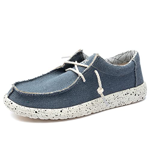 ZAANHA Herren Slip-On Schuhe Segeltuchschuhe Deckschuhe mit Schnürsenkeln Freizeit Vintage Casual Loafer Bootsschuhe (Farbe : Blue, Size : 39 EU) von ZAANHA