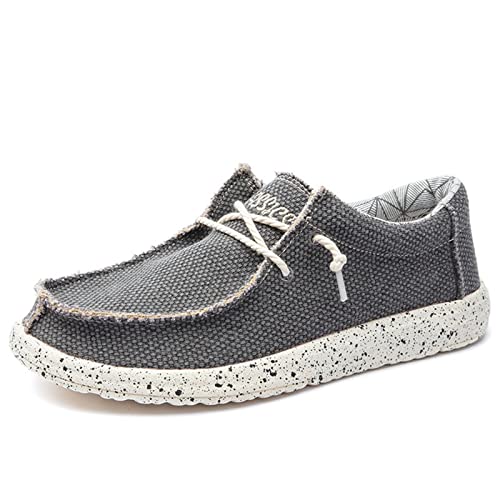 ZAANHA Herren Slip-On Schuhe Segeltuchschuhe Deckschuhe mit Schnürsenkeln Freizeit Vintage Casual Loafer Bootsschuhe (Farbe : Dark Gray, Size : 39 EU) von ZAANHA