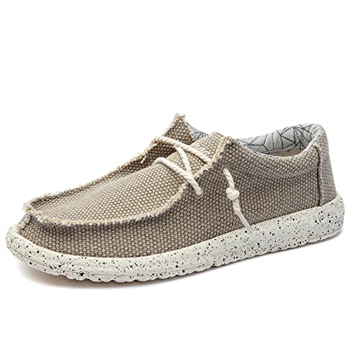 ZAANHA Herren Slip-On Schuhe Segeltuchschuhe Deckschuhe mit Schnürsenkeln Freizeit Vintage Casual Loafer Bootsschuhe (Farbe : Khaki, Size : 39 EU) von ZAANHA