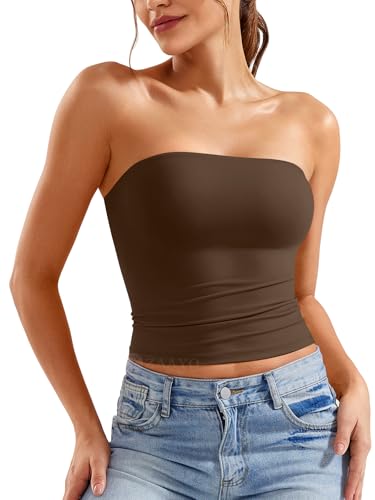 ZAAYO Damen Tube Top Braun L - Trendiges Sommer Top mit Doppeltem Futter, Ärmellos, Rückfrei, Schulterfrei, Dehnbar, für Frauen, Modebewusste, Aktiv, Mittelgroß bis Groß ZAAYO Damen Tube Top Braun L - Trendiges Sommer Top mit Doppeltem Futter, Ärmellos, Rückfrei, Schulterfrei, Dehnbar, für Frauen, Modebewusste, Aktiv, Mittelgroß bis Groß von ZAAYO