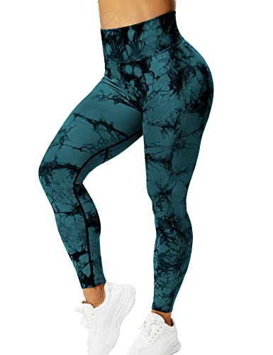 ZAAYO Sport Leggings für Damen Tie Dye Scrunch Butt Booty Slim Fit Seamless Yoga Pants Fitness Gym Workout Blue Green M von ZAAYO