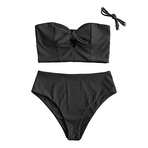 ZAFUL Ribbed Keyhole Tied High Waisted Tankini Swimsuit - Black XL ZAFUL Ribbed Keyhole Tied High Waisted Tankini Swimsuit - Black XL von ZAFUL