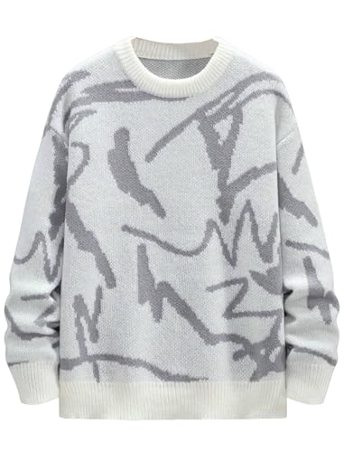 ZAFUL Übergroßer Herren-Pullover, langärmelig, Rundhalsausschnitt, Y2K-Grafik, Farbblock, lässiger Strickpullover, 3-Weiß Grau, Groß ZAFUL Übergroßer Herren-Pullover, langärmelig, Rundhalsausschnitt, Y2K-Grafik, Farbblock, lässiger Strickpullover, 3-Weiß Grau, Groß von ZAFUL
