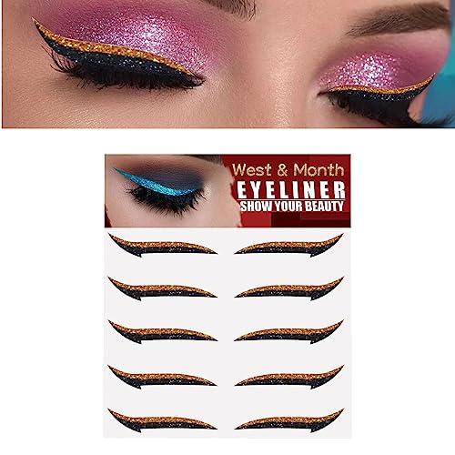 Glitzer-Eyeliner zum Aufkleben | 5 Paar glitzernde, selbstklebende Eyeliner-Schablonen - Einfach anzuwenden, Eyeliner-Werkzeug, Aufkleber-Eyeliner, geflügelte Eyeliner-Schablone für Zagaro von ZAGARO