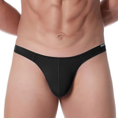 ZAIGELUO Herren String Bambus Tanga Unterwäsche Bulge Pouch Sexy Niedrige Taille T-Back Komfortabel Unterhosen M Black von ZAIGELUO