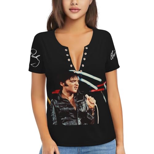 Singer Rock-Presley T-Shirt für Damen, modisch, grafisch, kurzärmelig, V-Ausschnitt, weiches T-Shirt, ästhetische Streetwear, 8, Large von ZALIX