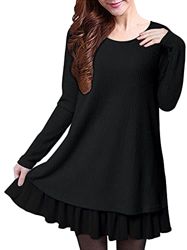 ZANZEA Pullover Damen Langarm Stricken Strickkleid Pulloverkleid Rundhals Longpullover Dünne Lässige Stricken Kleider A Schwarz 8 EU von ZANZEA