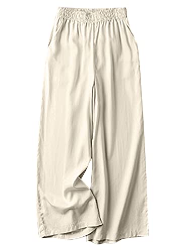 ZANZEA Culottes Hosen Damen Baggy Lang Hosenrock Sommer Weite Haremshosen Elastische Taille Strandhose Große Größen Leichte Yoga Hosen D-Aprikose S von ZANZEA