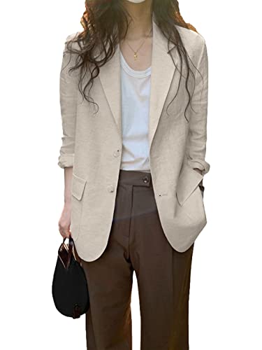 ZANZEA Damen Blazer Lang Elegante Blazer Langarm Business Einfarbig Revers Casual Anzugjacke Lässige Jacke mit Taschen A-Beige 5XL von ZANZEA