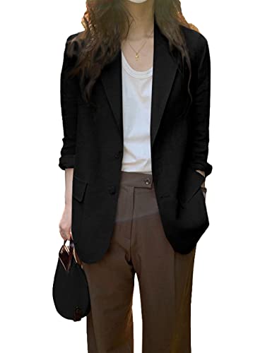 ZANZEA Damen Blazer Lang Elegante Blazer Langarm Business Einfarbig Revers Casual Anzugjacke Lässige Jacke mit Taschen A-Schwarz 4XL von ZANZEA