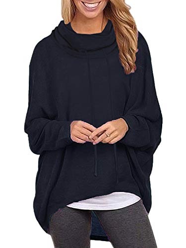 ZANZEA Damen Rollkragen Langarmshirts Asymmetrisch Sweatshirt Jumper Pullover Oversize Tops X-01 Marine X-Large von ZANZEA