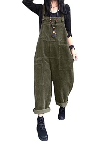 ZANZEA Damen Jumpsuit Latzhose Vintage Lose Casual Baggy Ärmellos Overall Langer Playsuit armeegrün 3XL von ZANZEA