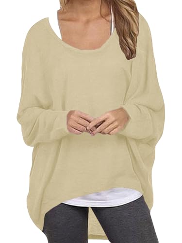 ZANZEA Damen Lose Asymmetrisch Jumper Sweatshirt Pullover Bluse Oberteile Oversize Tops Beige M von ZANZEA