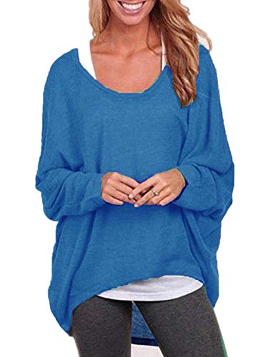 ZANZEA Damen Lose Asymmetrisch Jumper Sweatshirt Pullover Bluse Oberteile Oversize Tops Blau 54 EU von ZANZEA
