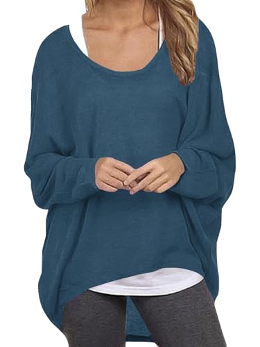 ZANZEA Damen Lose Asymmetrisch Jumper Sweatshirt Pullover Bluse Oberteile Oversize Tops Cyan S von ZANZEA