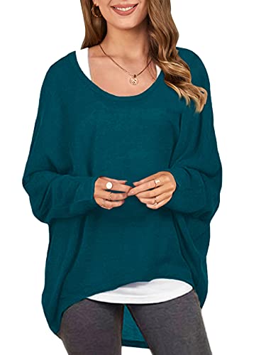 ZANZEA Damen Lose Asymmetrisch Jumper Sweatshirt Pullover Bluse Oberteile Oversize Tops Cyan XL von ZANZEA