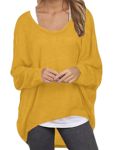 ZANZEA Damen Lose Asymmetrisch Jumper Sweatshirt Pullover Bluse Oberteile Oversize Tops Gelb 3XL von ZANZEA