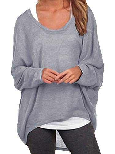 ZANZEA Damen Lose Asymmetrisch Jumper Sweatshirt Pullover Bluse Oberteile Oversize Tops Grau XL von ZANZEA