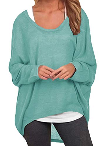 ZANZEA Damen Lose Asymmetrisch Jumper Sweatshirt Pullover Bluse Oberteile Oversize Tops Grün S von ZANZEA