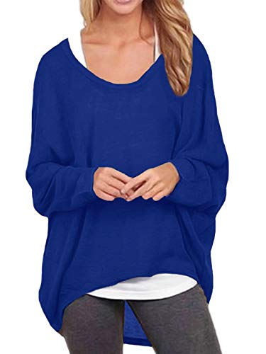 ZANZEA Damen Lose Asymmetrisch Jumper Sweatshirt Pullover Bluse Oberteile Oversize Tops Königsblau XXL von ZANZEA