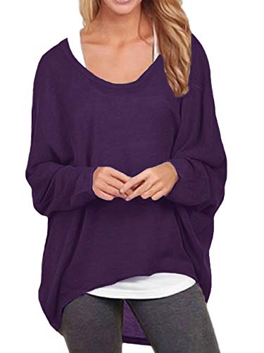 ZANZEA Damen Lose Asymmetrisch Jumper Sweatshirt Pullover Bluse Oberteile Oversize Tops Lila EU 38-40/Etikettgröße M von ZANZEA