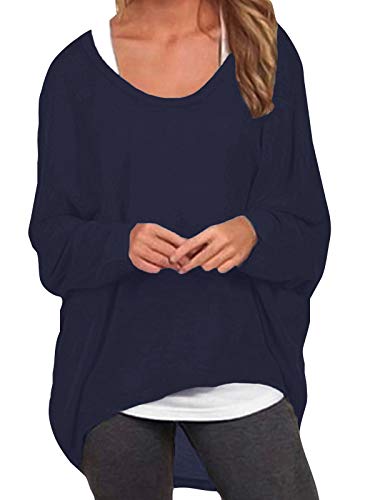 ZANZEA Damen Lose Asymmetrisch Jumper Sweatshirt Pullover Bluse Oberteile Oversize Tops Marine XL von ZANZEA